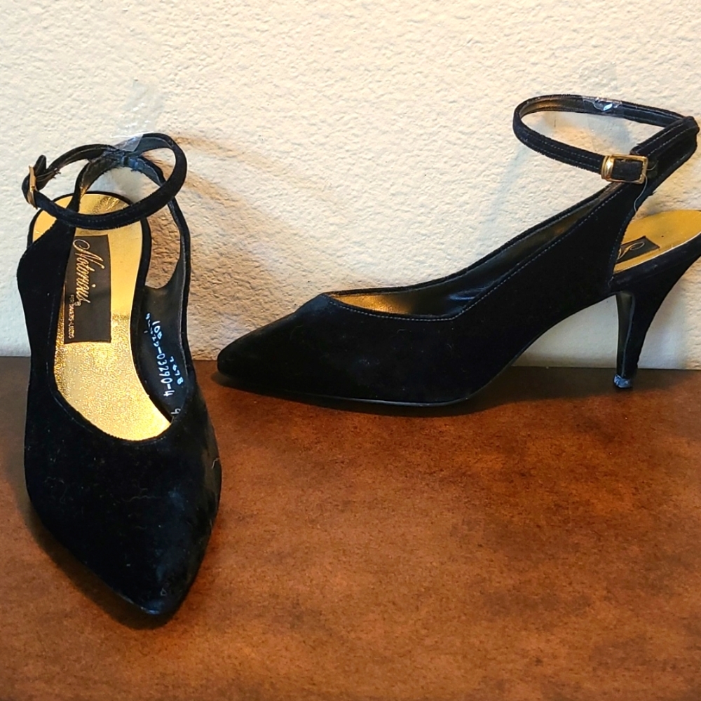 Black Velvet ankle wrap dress heels